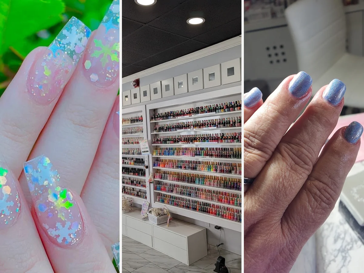 Neatly shaped nails beside soft salon lighting.