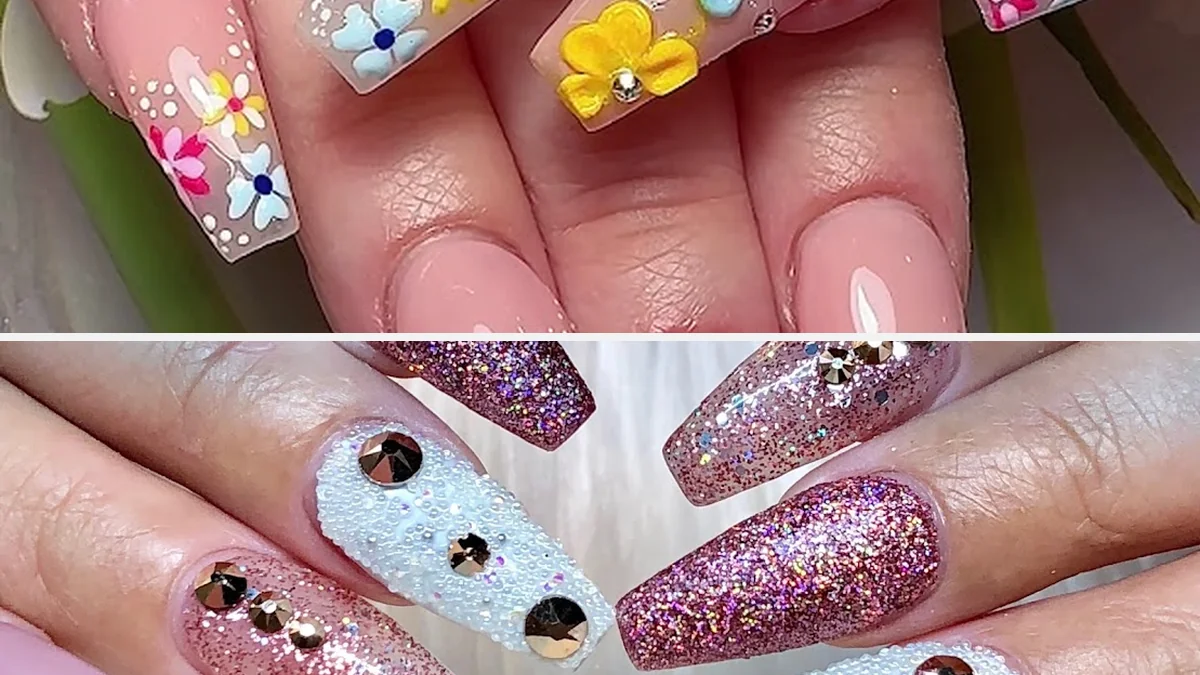 Polished nails and detailed nail art.