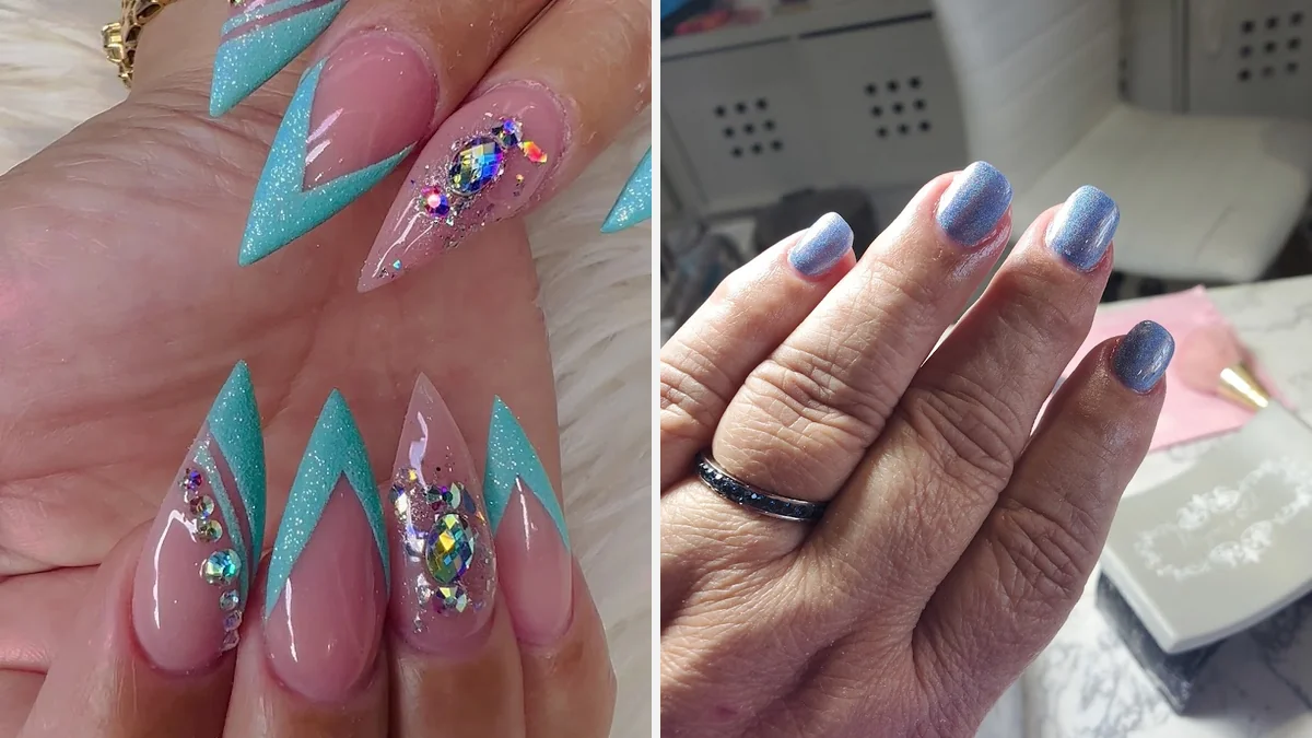 Neatly shaped nails beside soft salon lighting.