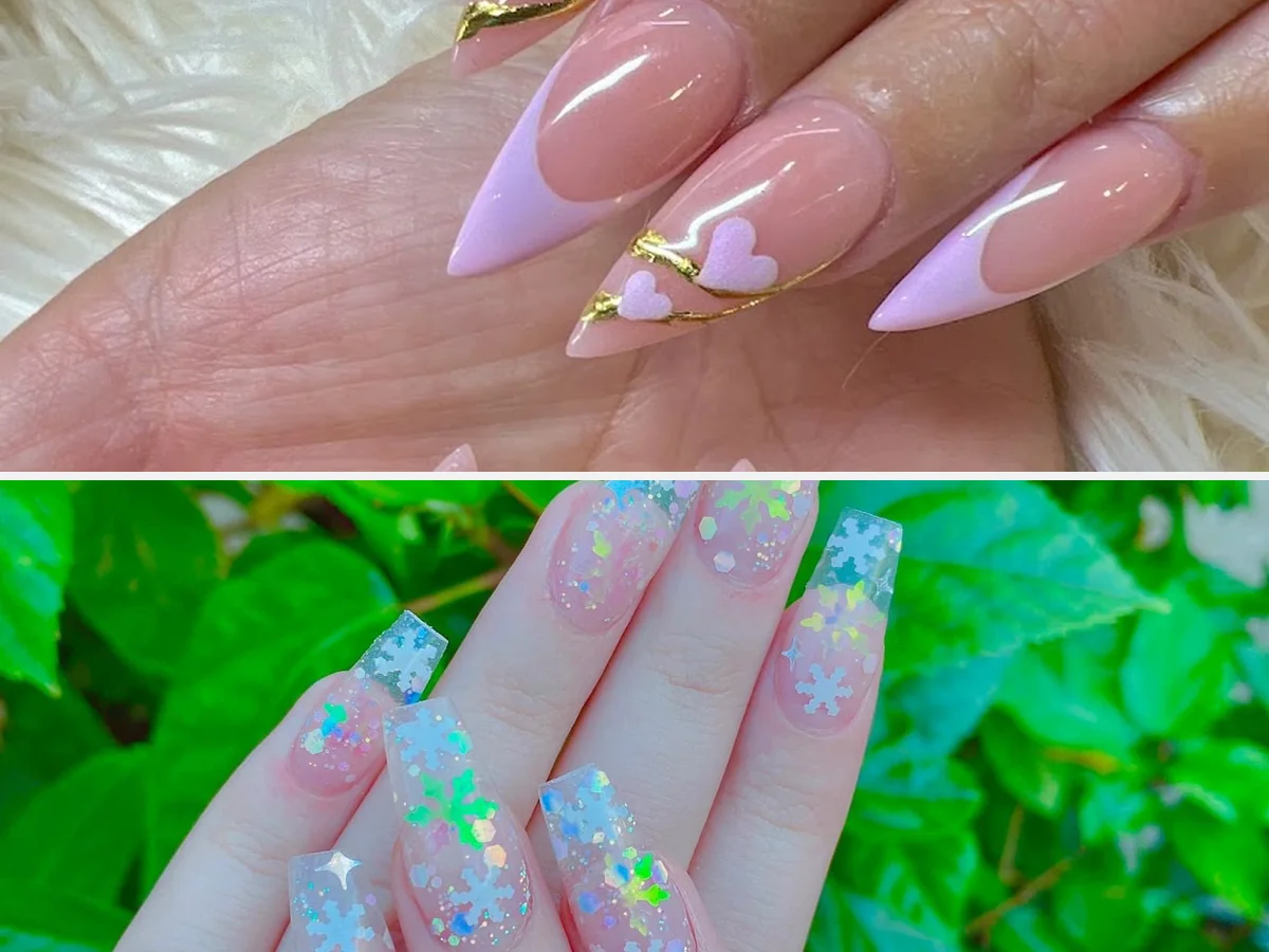 Manicured nails with glossy polish on display.
